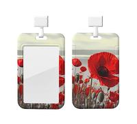 Porte-badge coulissant avec fenêtre transparente - Pour badge d'identification - Pour carte d'identité - Motif coquelicot rouge - En plastique - Protection rigide pour permis de conduire