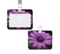 Porte-badge coulissant avec lanière - Étui de protection en plastique avec fenêtre transparente - Porte-badge pour carte d'identité, de crédit, porte-badge marguerite violette pour infirmière, médecin