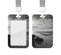 Porte-badge coulissant avec lanière - Étui de protection en plastique avec fenêtre transparente - Porte-badge de plage noir et blanc pour infirmière, médecin, fournitures de bureau