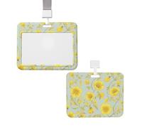 Porte-badge coulissant avec lanière - Étui de protection en plastique avec fenêtre transparente - Pour carte d'identité, de crédit, étiquette nominative, fleur jaune - Pour infirmière, médecin