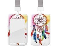 Porte-badge coulissant avec lanière - Étui de protection en plastique avec fenêtre transparente - Pour carte d'identité, de crédit, porte-nom - Aquarelle - Attrape-rêves pour infirmière, médecin