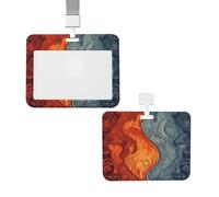 Porte-badge coulissant avec lanière - Étui de protection en plastique avec fenêtre transparente pour carte d'identité, carte de crédit, étiquette nominative, porte-badge à motif eau et feu pour