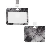 Porte-badge coulissant avec lanière - Étui de protection en plastique avec fenêtre transparente - Pour carte d'identité, de crédit, porte-badge en marbre noir clair pour infirmière, médecin