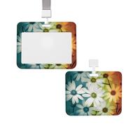 Porte-badge coulissant avec lanière - Étui de protection en plastique avec fenêtre transparente - Pour carte d'identité, de crédit, porte-nom - Fleurs de marguerites - Pour infirmière, médecin