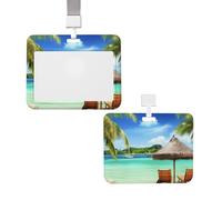 Porte-badge coulissant avec lanière - Étui de protection en plastique avec fenêtre transparente pour carte d'identité, de crédit, étiquette de nom, vacances tropicales, pour infirmière, médecin