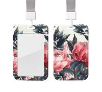 Porte-badge coulissant avec lanière - Étui de protection en plastique avec fenêtre transparente - Pour carte d'identité, de crédit, porte-badge pivoines - Pour infirmière, médecin, fournitures de