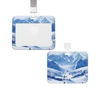 Porte-badge coulissant avec lanière - Étui de protection en plastique avec fenêtre transparente - Pour carte d'identité, de crédit, porte-nom - Beau paysage de montagnes enneigées - Fournitures de