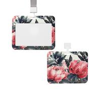 Porte-badge coulissant avec lanière - Étui de protection en plastique avec fenêtre transparente - Pour carte d'identité, de crédit, porte-badge pivoines - Pour infirmière, médecin, fournitures de