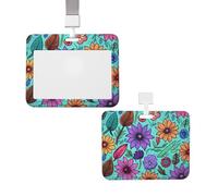 Porte-badge coulissant avec lanière - Étui de protection en plastique avec fenêtre transparente - Pour carte d'identité, de crédit, porte-nom - Fleurs colorées - Pour infirmière, médecin, fournitures
