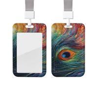Porte-badge coulissant avec lanière - Étui de protection en plastique avec fenêtre transparente - Pour carte d'identité, de crédit, porte-nom - Paon coloré - Pour infirmière, médecin, fournitures de