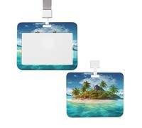 Porte-badge coulissant avec lanière - Étui de protection en plastique avec fenêtre transparente pour carte d'identité, de crédit, étiquette nominative, île tropicale, pour infirmière, médecin