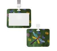 Porte-badge coulissant avec lanière - Étui de protection en plastique avec fenêtre transparente - Pour carte d'identité, de crédit, porte-badge coloré en forme de libellule pour infirmière, médecin
