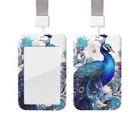 Porte-badge coulissant avec lanière - Étui de protection en plastique avec fenêtre transparente pour carte d'identité, de crédit, porte-badge floral paon pour infirmière, médecin, fournitures de