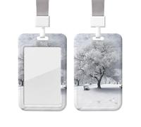 Porte-badge coulissant avec lanière - Étui de protection en plastique avec fenêtre transparente pour carte d'identité, carte de crédit, porte-nom - Arbre de neige blanc - Pour infirmière, médecin