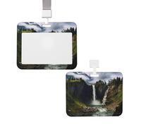 Porte-badge coulissant avec lanière - Étui de protection en plastique avec fenêtre transparente pour carte d'identité, carte de crédit, porte-nom - Porte-badge de montagne et cascade pour infirmière
