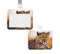 Porte-badge coulissant avec lanière - Étui de protection en plastique avec fenêtre transparente - Pour carte d'identité, de crédit, étiquette de nom - Guépard - Pour infirmière, médecin, fournitures