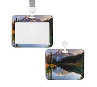 Porte-badge coulissant avec lanière - Étui de protection en plastique avec fenêtre transparente pour carte d'identité, carte de crédit, porte-nom - Images de montagne et de lac - Pour infirmière