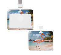 Porte-badge coulissant avec lanière - Étui de protection en plastique avec fenêtre transparente pour carte d'identité, de crédit, porte-badge de plage, flamant rose - Pour infirmière, médecin