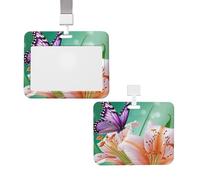 Porte-badge coulissant avec lanière - Étui de protection en plastique avec fenêtre transparente pour carte d'identité, carte de crédit, étiquette nominative, lys et porte-badge papillon pour