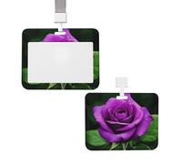 Porte-badge coulissant avec lanière - Étui de protection en plastique avec fenêtre transparente - Pour carte d'identité, de crédit, porte-nom - Fleur violette - Pour infirmière, médecin, fournitures