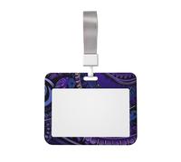 Porte-badge coulissant avec lanière - Étui pour carte d'identité en plastique rigide - Fond violet - Motif tribal - Pour le travail, le bureau, les femmes et les hommes