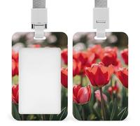 Porte-badge coulissant avec lanière - Porte-badge « Blooming in the Fields » - Protecteur de carte avec fenêtre transparente pour carte d'identité, pour le travail, le bureau, les médecins, les