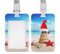 Porte-badge coulissant avec lanière - Porte-badge de plage « Merry Christmas » - Protecteur de carte avec fenêtre transparente pour étiquette d'identité, pour le travail, le bureau, les médecins, les