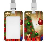 Porte-badge coulissant avec lanière - Porte-badge « Merry Christmas » - Protecteur de carte avec fenêtre transparente pour carte d'identité, pour le travail, le bureau, les médecins, les infirmières