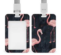 Porte-badge coulissant avec lanière - Porte-carte de style flamant rose pêche - Protecteur de carte avec fenêtre transparente pour étiquette d'identité, pour le travail, le bureau, les médecins, les