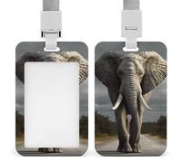 Porte-badge coulissant avec lanière - Porte-carte d'identité éléphant 3D - Protecteur de carte avec fenêtre transparente pour carte d'identité, pour le travail, le bureau, les médecins, les