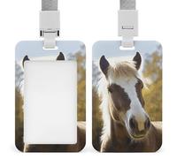 Porte-badge coulissant avec lanière - Porte-carte d'identité en forme d'animal, poney - Porte-badge avec fenêtre transparente pour étiquette d'identité, pour le travail, le bureau, les médecins, les