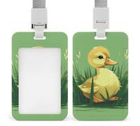 Porte-badge coulissant avec lanière - Porte-carte d'identité - Motif petit canard sur l'herbe verte - Protecteur de carte avec fenêtre transparente pour étiquette d'identification, pour le travail, le