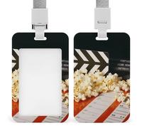 Porte-badge coulissant avec lanière - Porte-carte d'identité - Porte-badge de cinéma et porte-badge pop-corn - Protecteur de carte avec fenêtre transparente pour carte d'identité - Pour le travail, le