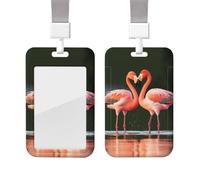 Porte-badge coulissant avec lanière - Porte-carte d'identité vertical avec flamants roses - Étui en plastique avec fenêtre transparente - Pour infirmière, officier, enseignant, cartes de crédit