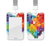 Porte-badge coulissant avec lanière - Porte-carte d'identité vertical en forme de cœur coloré - Étui en plastique avec fenêtre transparente - Pochette de protection pour cartes de crédit pour