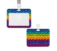 Porte-badge coulissant avec lanière - Porte-carte d'identité vertical en plastique arc-en-ciel Gay Pride - Pochette de protection avec fenêtre transparente pour cartes d'identité, cartes de crédit