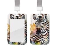 Porte-badge coulissant avec lanière - Porte-carte d'identité vertical en plastique avec étiquette nominative - Joli zèbre aquarelle - Pochette de protection avec fenêtre transparente pour infirmière