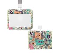 Porte-badge coulissant avec lanière - Porte-carte d'identité vertical en plastique avec illustration « I Love The 90s » - Pochette de protection avec fenêtre transparente pour cartes d'identité