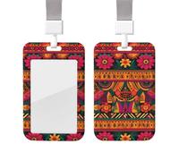 Porte-badge coulissant avec lanière - Porte-carte d'identité vertical en plastique avec porte-nom - Art folklorique mexicain bohème - Pochette de protection avec fenêtre transparente pour infirmière