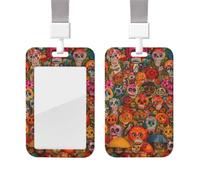 Porte-badge coulissant avec lanière - Porte-carte d'identité vertical en plastique avec porte-nom - Art populaire mexicain - Pochette de protection avec fenêtre transparente pour infirmière, officier