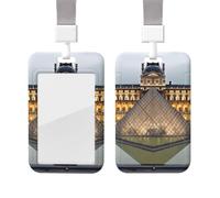 Porte-badge coulissant avec lanière - Porte-carte d'identité vertical en plastique avec porte-nom - Musée du Louvre à Paris - Pochette de protection avec fenêtre transparente pour infirmière, officier