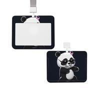Porte-badge coulissant avec lanière - Porte-carte d'identité vertical en plastique - Motif panda cool - Pochette de protection avec fenêtre transparente - Pour infirmière, officier, enseignant