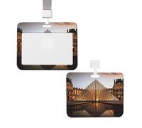 Porte-badge coulissant avec lanière - Porte-carte d'identité vertical en plastique - Musée du Louvre à Paris - Pochette de protection avec fenêtre transparente pour cartes d'identité, cartes de crédit