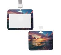 Porte-badge coulissant avec lanière - Porte-carte d'identité vertical en plastique - Océan et coucher de soleil - Pochette de protection avec fenêtre transparente - Pour infirmière, officier