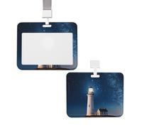 Porte-badge coulissant avec lanière - Porte-carte d'identité vertical en plastique - Phare sous le ciel étoilé - Pochette de protection avec fenêtre transparente - Pour infirmière, officier