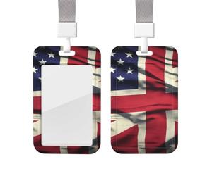 Porte-badge coulissant avec lanière - Porte-carte d'identité vertical en plastique - Porte-nom - Drapeau des États-Unis - Étui de protection avec fenêtre transparente pour infirmière, officier