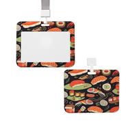 Porte-badge coulissant avec lanière - Porte-carte d'identité vertical en plastique pour cartes d'identité, crevettes japonaises, sushi japonais, pochette de protection avec fenêtre transparente pour
