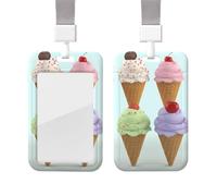 Porte-badge coulissant avec lanière - Porte-carte d'identité vertical en plastique pour étiquette nominative, cornets de crème glacée, étui de protection pour cartes de crédit avec fenêtre