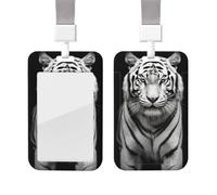 Porte-badge coulissant avec lanière - Porte-carte d'identité vertical en plastique - Tigre noir et blanc - 1 étui de protection avec fenêtre transparente pour cartes de crédit pour infirmière