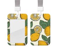 Porte-badge coulissant avec lanière - Porte-carte d'identité vertical - Motif citron - Étui de protection en plastique avec fenêtre transparente - Pour infirmière, officier, enseignant